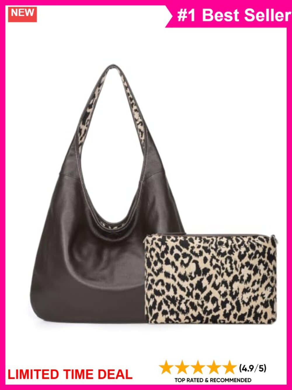 Genuine Leather Slouchy Hobo Tote Bag Reversible 2-in-1 Purse